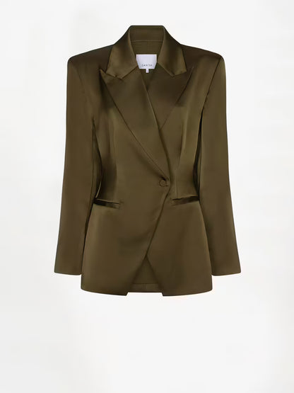 Rush tailored bold satin blazer - Moss Olive