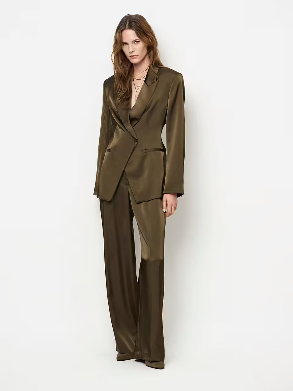Rush tailored bold satin blazer - Moss Olive