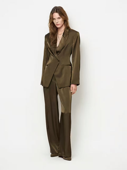 Rush tailored bold satin blazer - Moss Olive