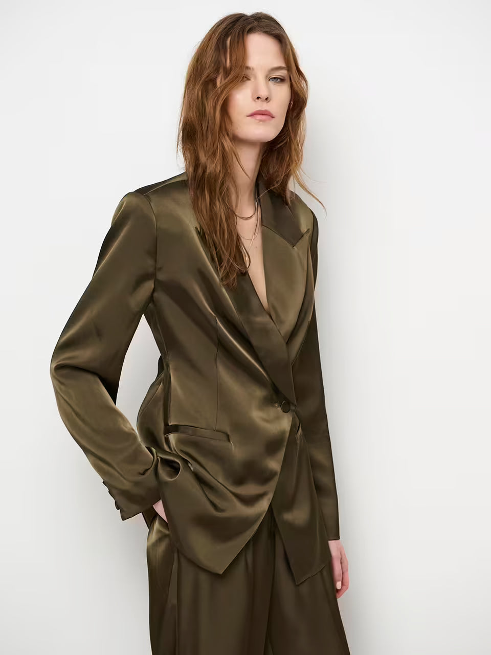Rush tailored bold satin blazer - Moss Olive