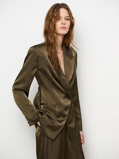 Rush tailored bold satin blazer - Moss Olive