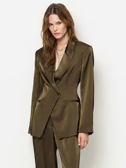 Rush tailored bold satin blazer - Moss Olive
