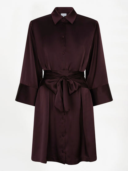 Noanne Satin-Hemd-Wickelkleid – Dark Plum
