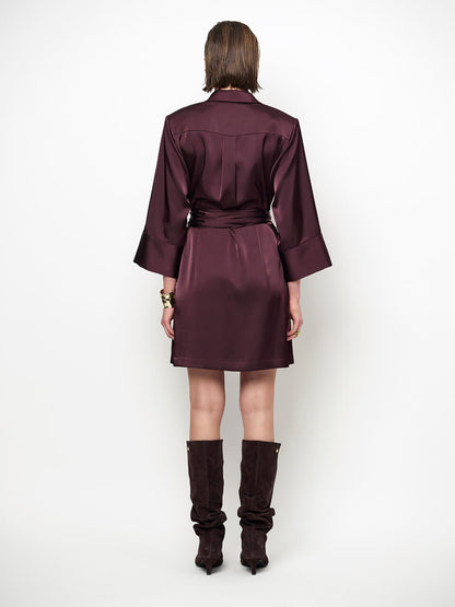 Noanne Satin-Hemd-Wickelkleid – Dark Plum