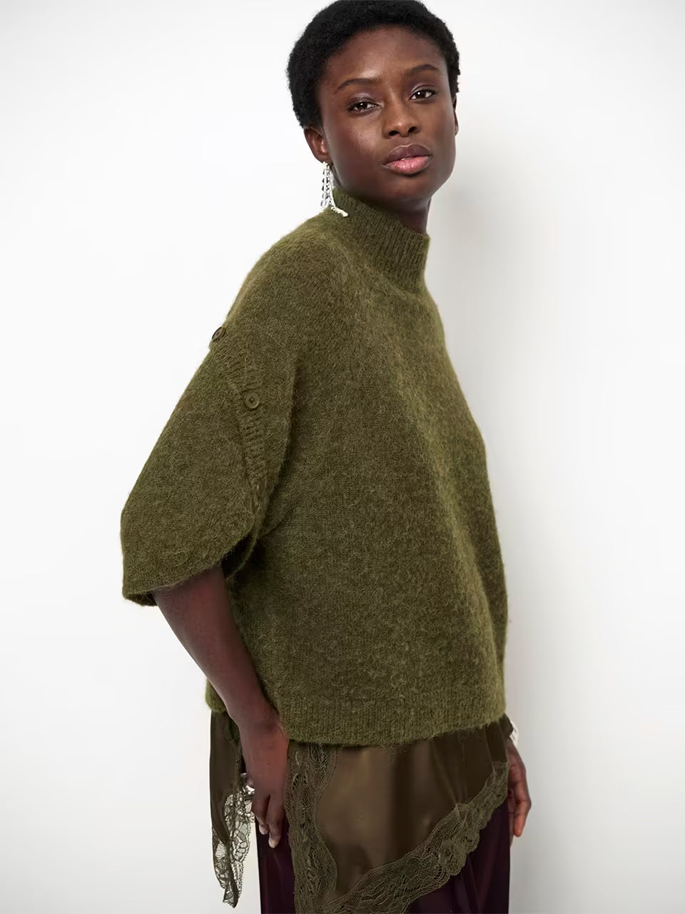 Mahani Cape Sweater - Moss Olive