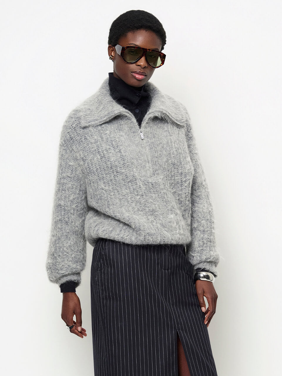 Emyla Zip Sweater - Heater Grey