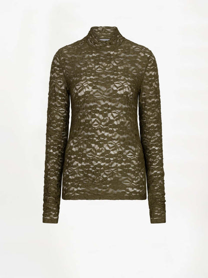 Irony Lace Turtle Neck Top - Warm Greige