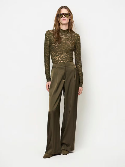 Irony Lace Turtle Neck Top - Warm Greige