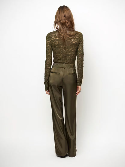Irony Lace Turtle Neck Top - Warm Greige
