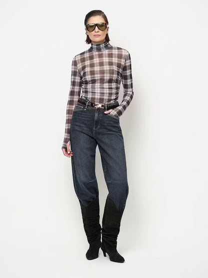 Casha Printed Check Mesh-Top - Mehrfarbig