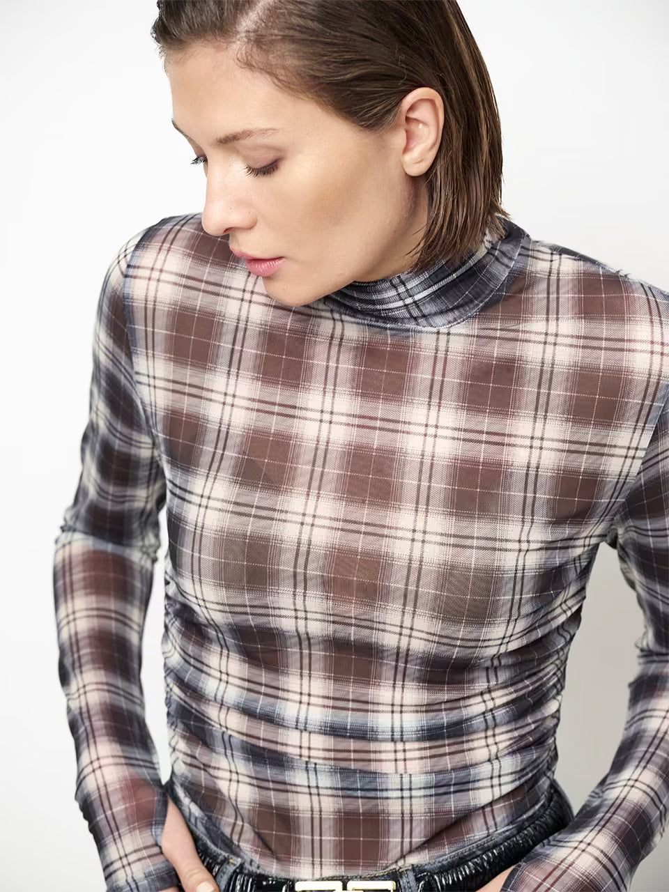 Casha Printed Check Mesh-Top - Mehrfarbig