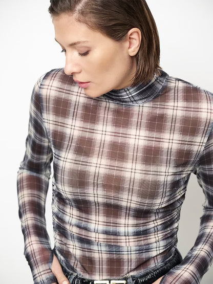 Casha Printed Check Mesh-Top - Mehrfarbig