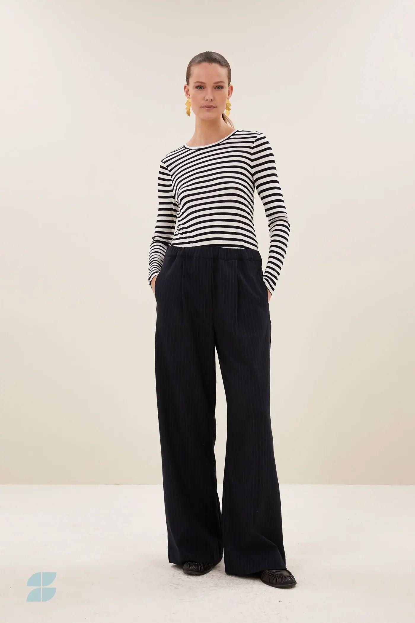 Basic ls Rib Top - Moon Stripe