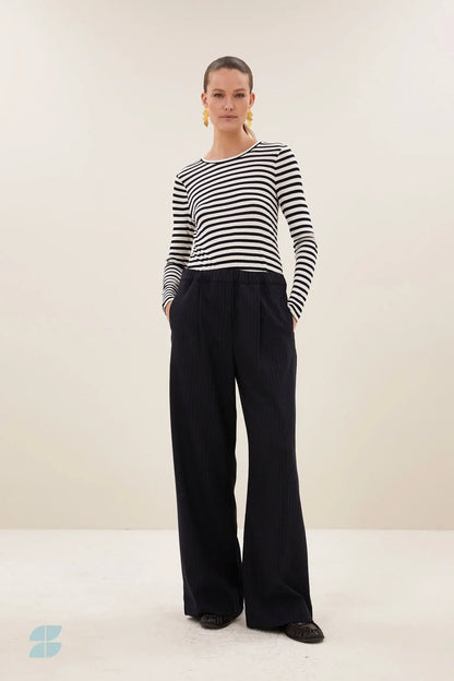Basic ls Rib Top - Moon Stripe