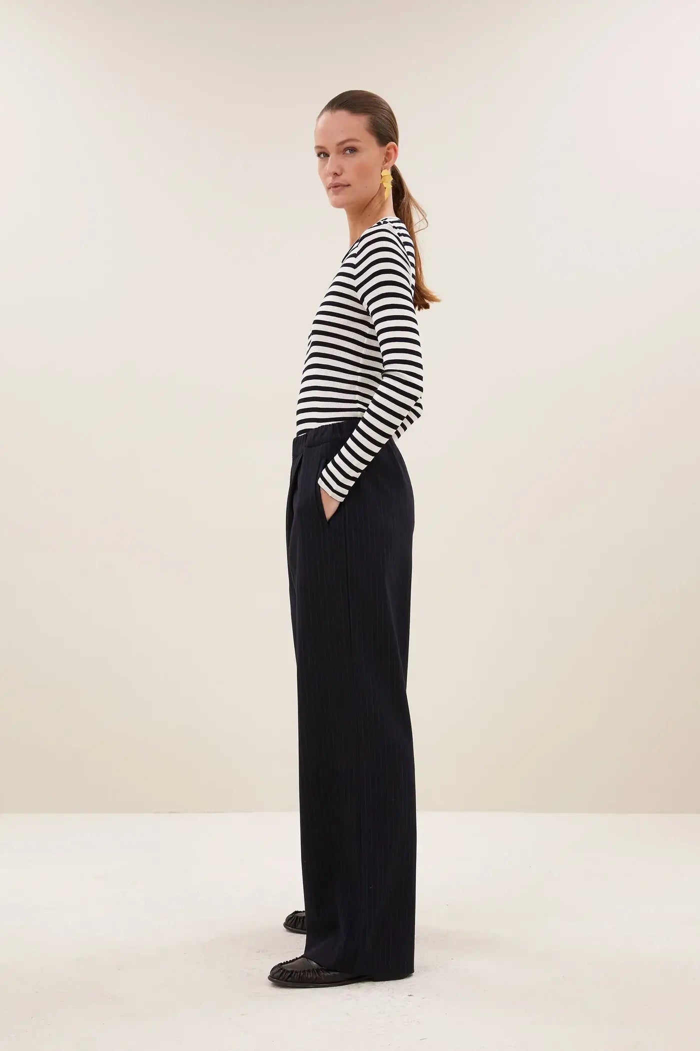 Basic ls Rib Top - Moon Stripe