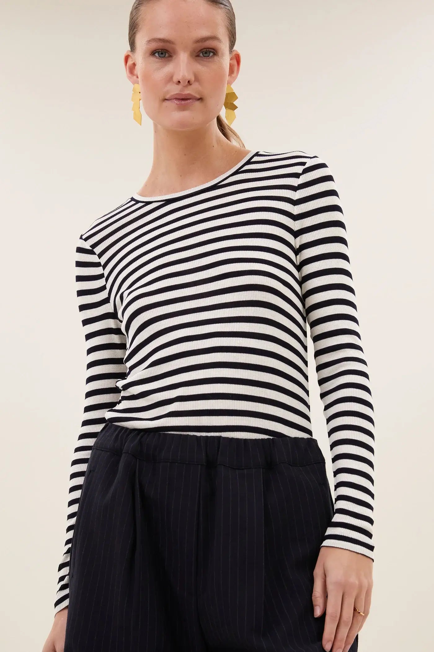 Basic ls Rib Top - Moon Stripe