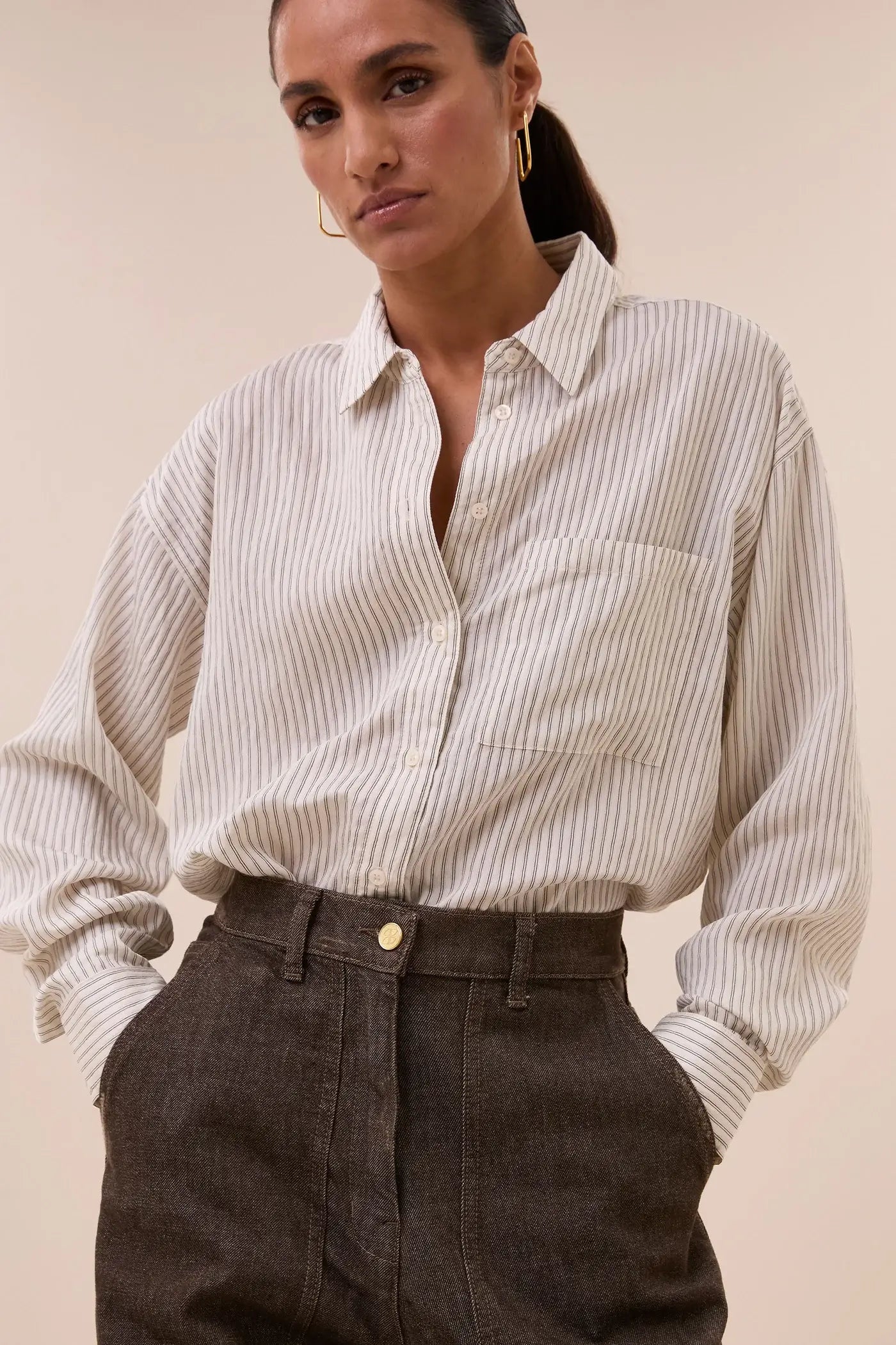 Iise Thin Stripe Bluse – Jet Black Stripe