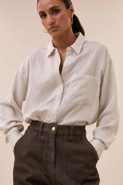 Iise Thin Stripe Bluse – Jet Black Stripe