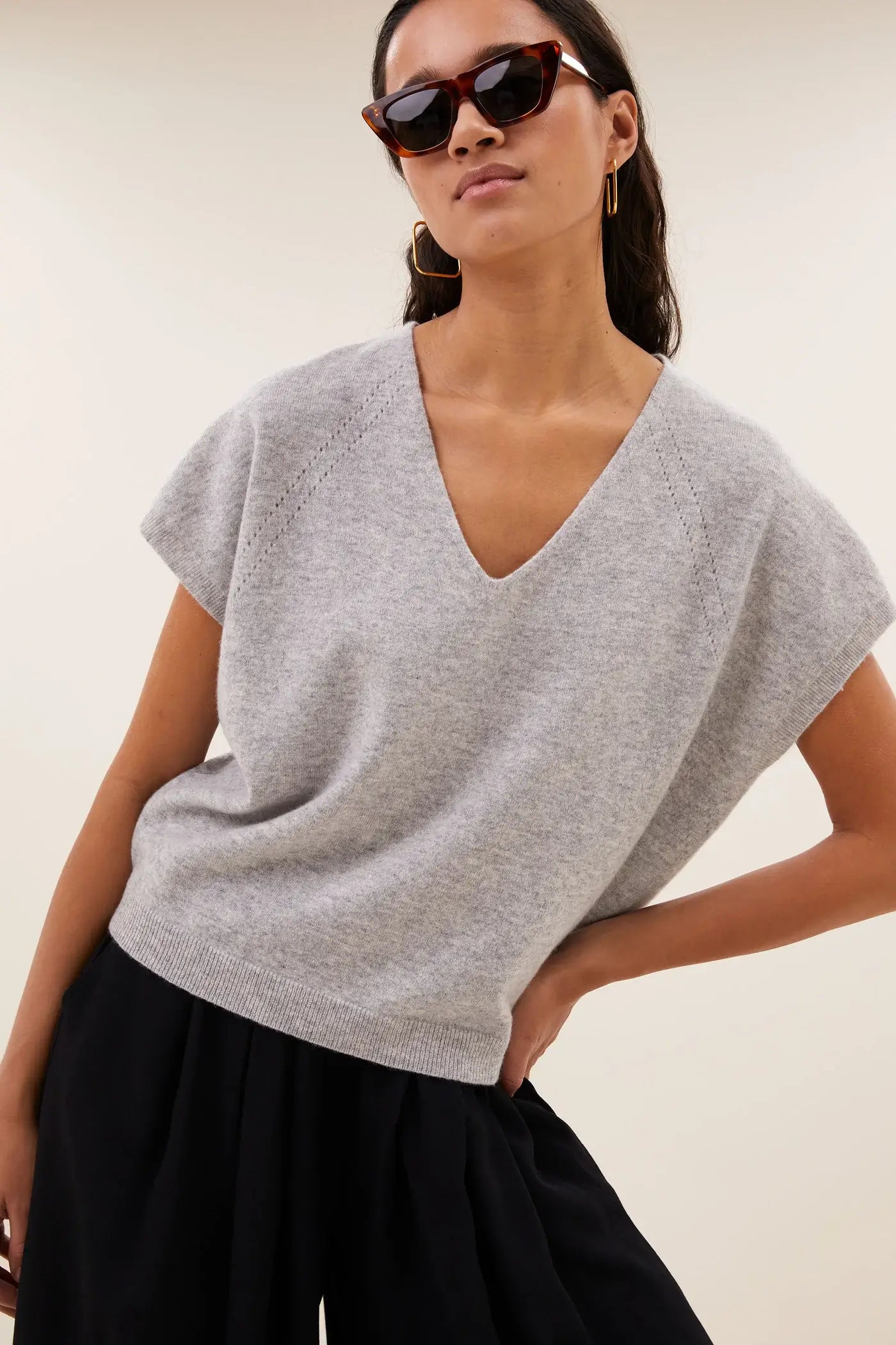 Sil V-Neck Pullover - Grey Melee