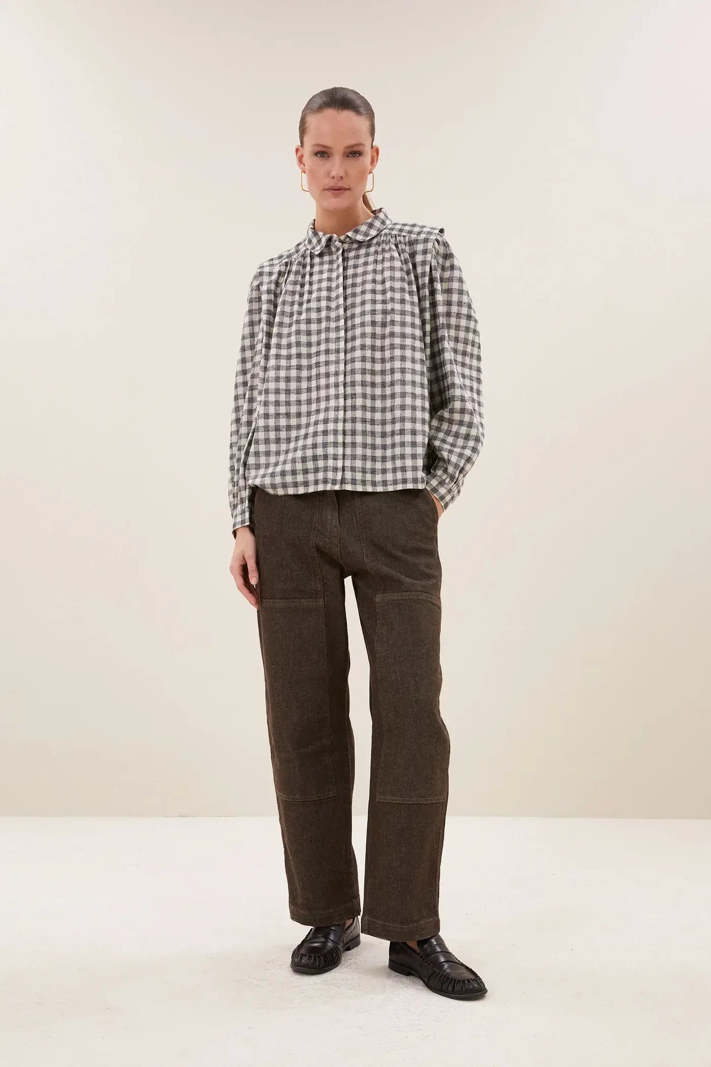 Maia Check Blouse - Ash Grey Check