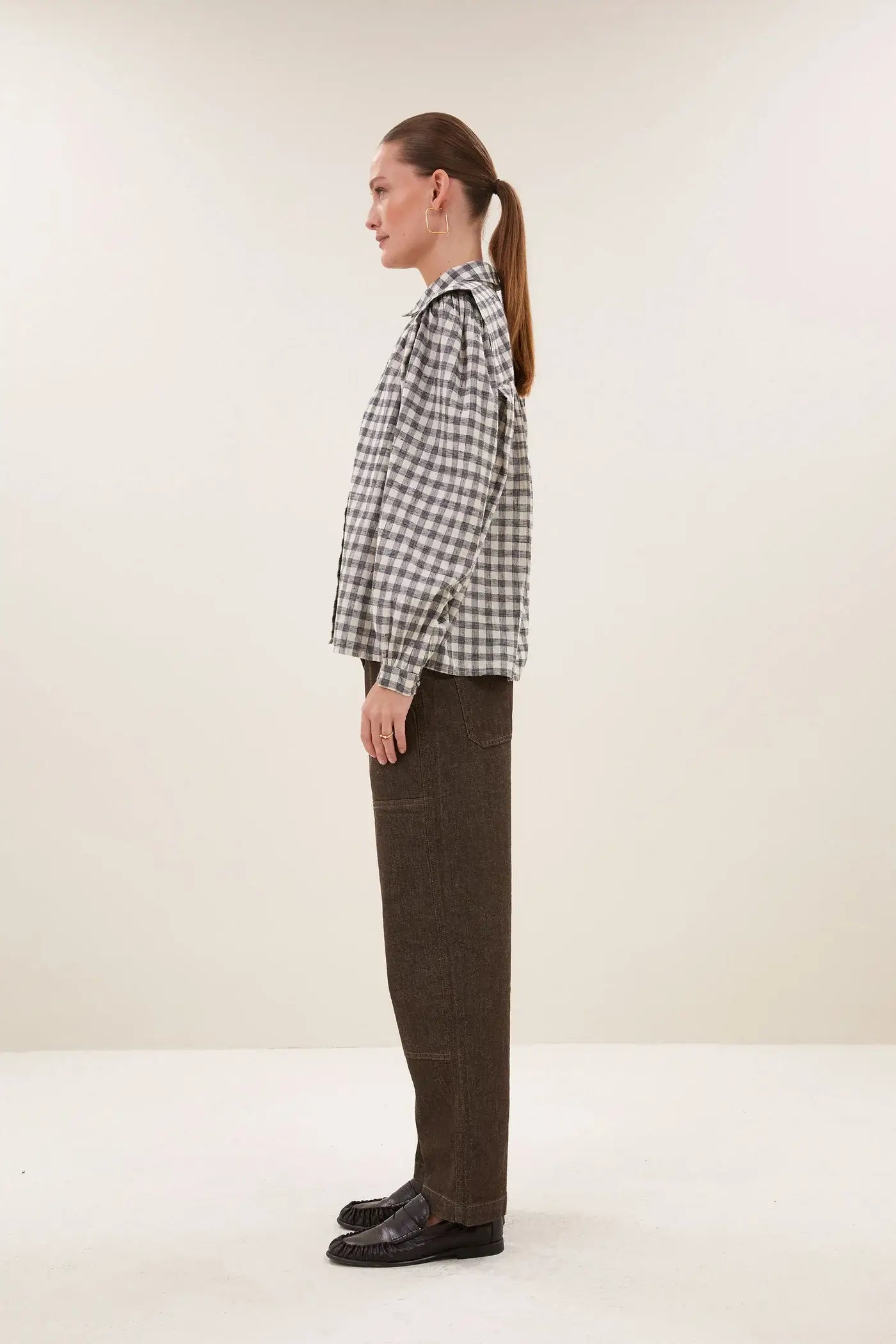 Maia Check Blouse - Ash Grey Check