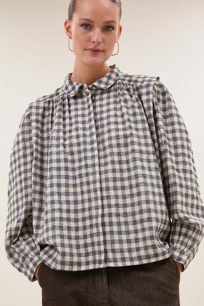 Maia Check Blouse - Ash Grey Check