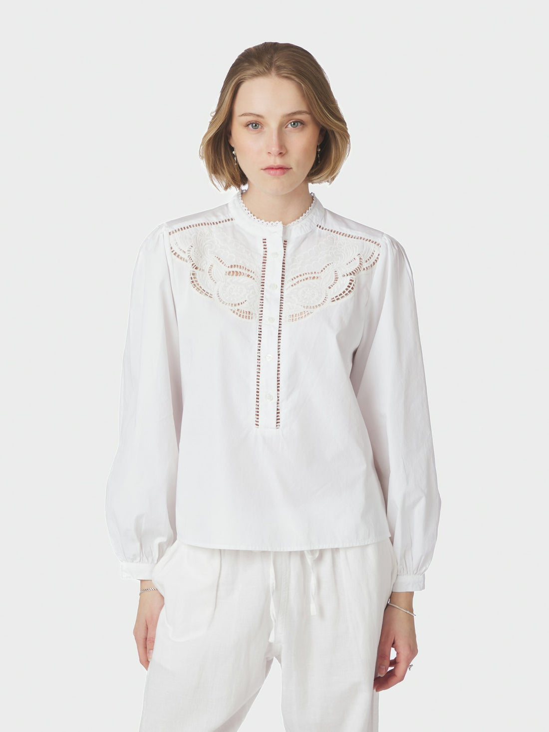 Aneliah C Poplin Emb Blouse - White