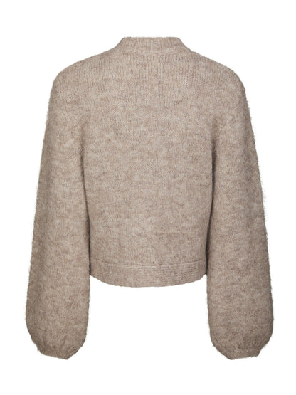 Gio Fluffy Knit Cardigan - Beige Melange
