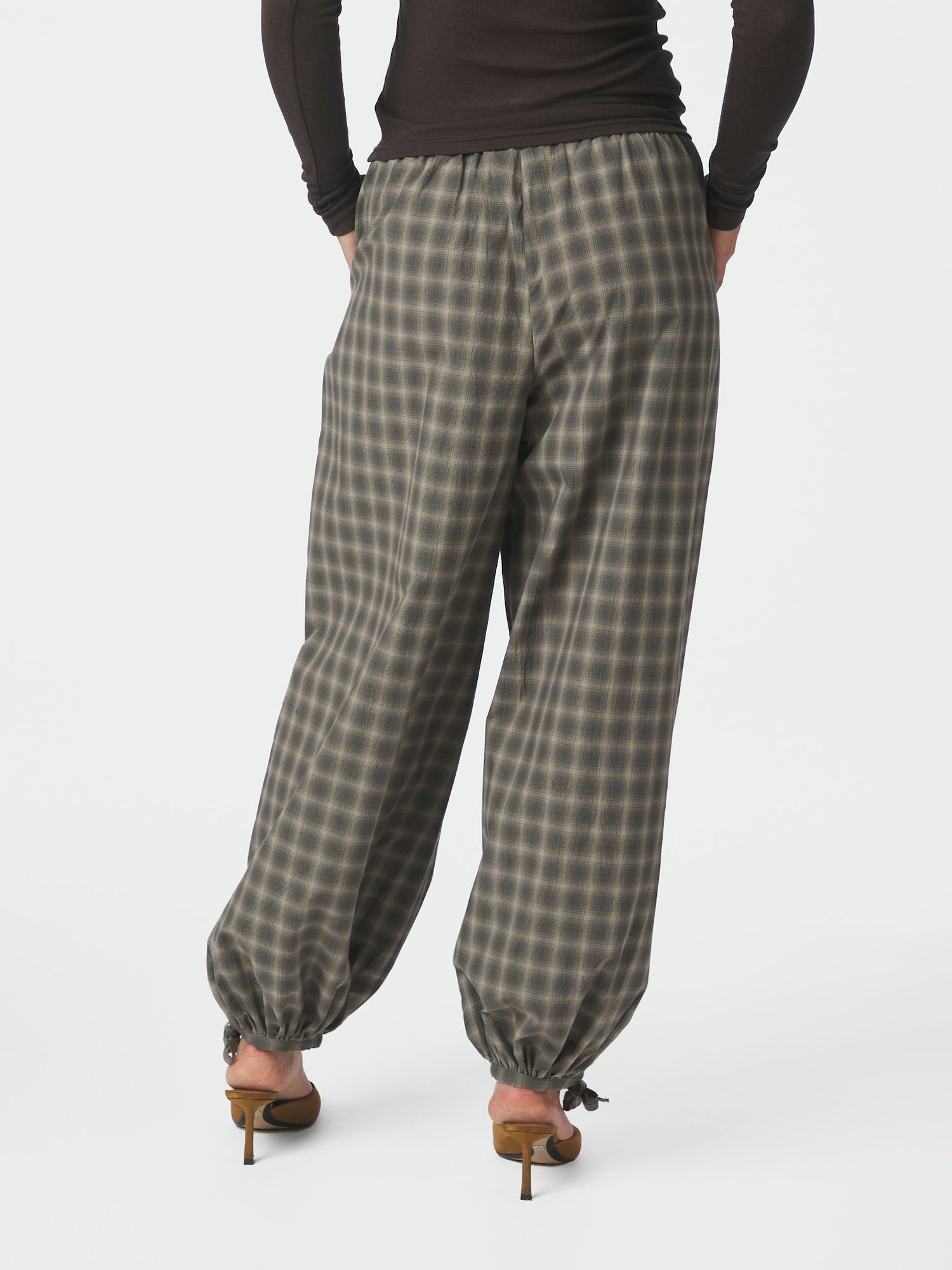 Roxane Balloon Checked Pants - Dusty Army