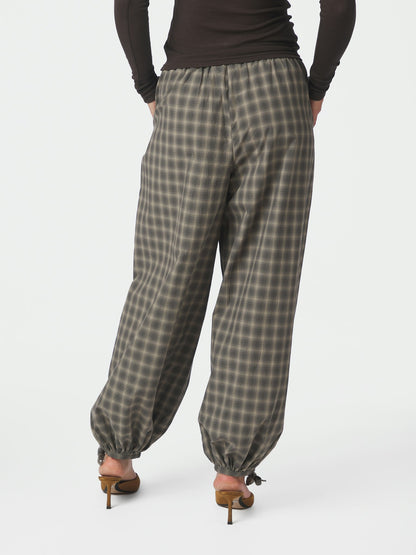 Roxane Balloon Checked Pants - Dusty Army