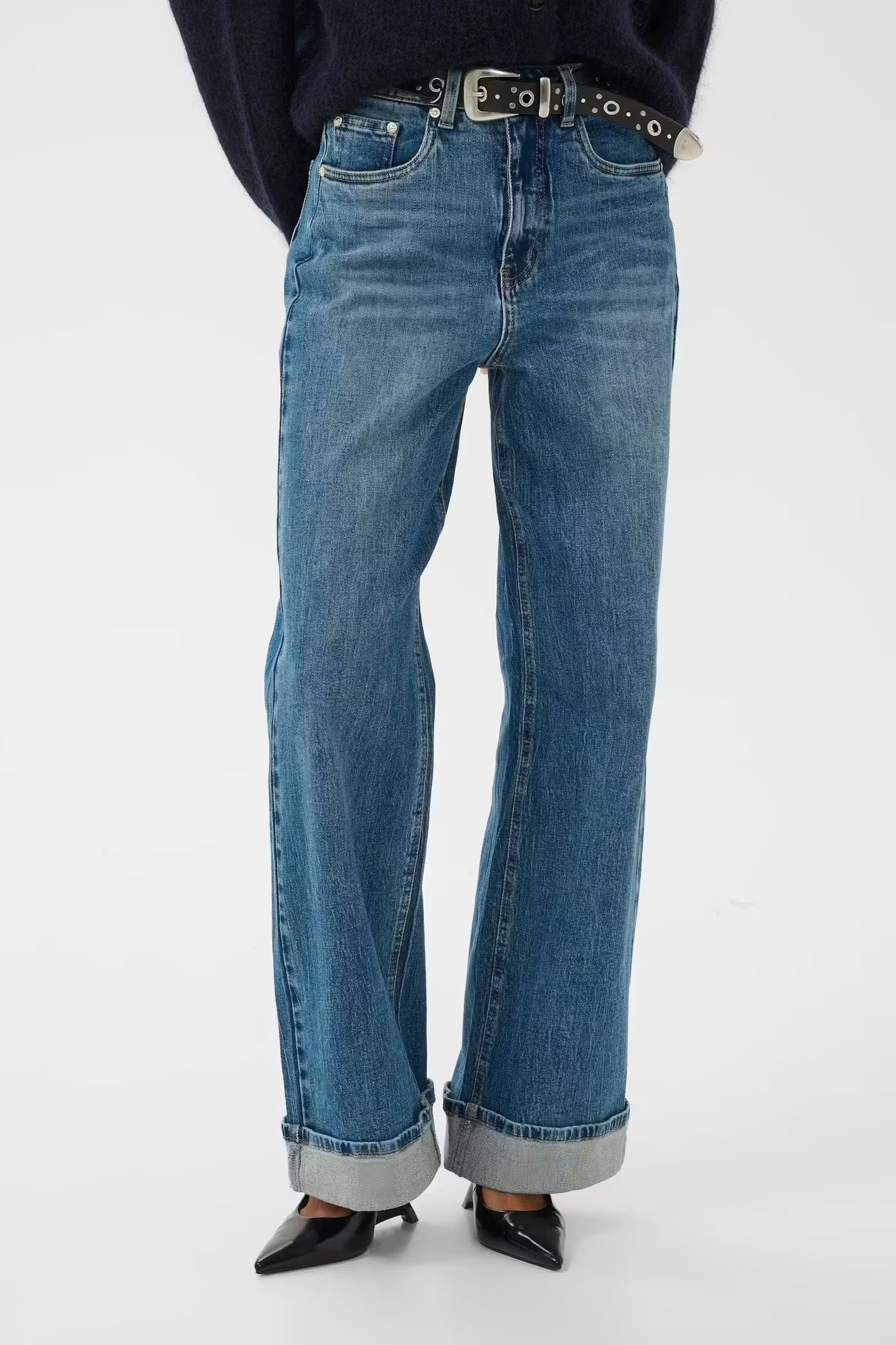 GZsara HW Wide Jeans - Washed Mid Blue