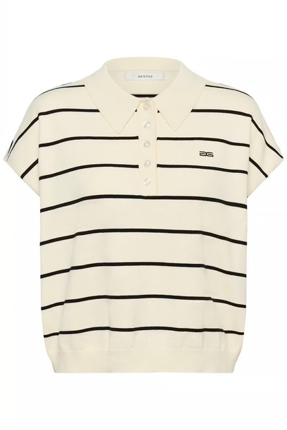 GZSaia SS Polo Pullover - Egret/Black Stripe