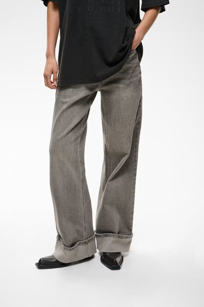 GZsara HW Wide Jeans - Washed Light Grey