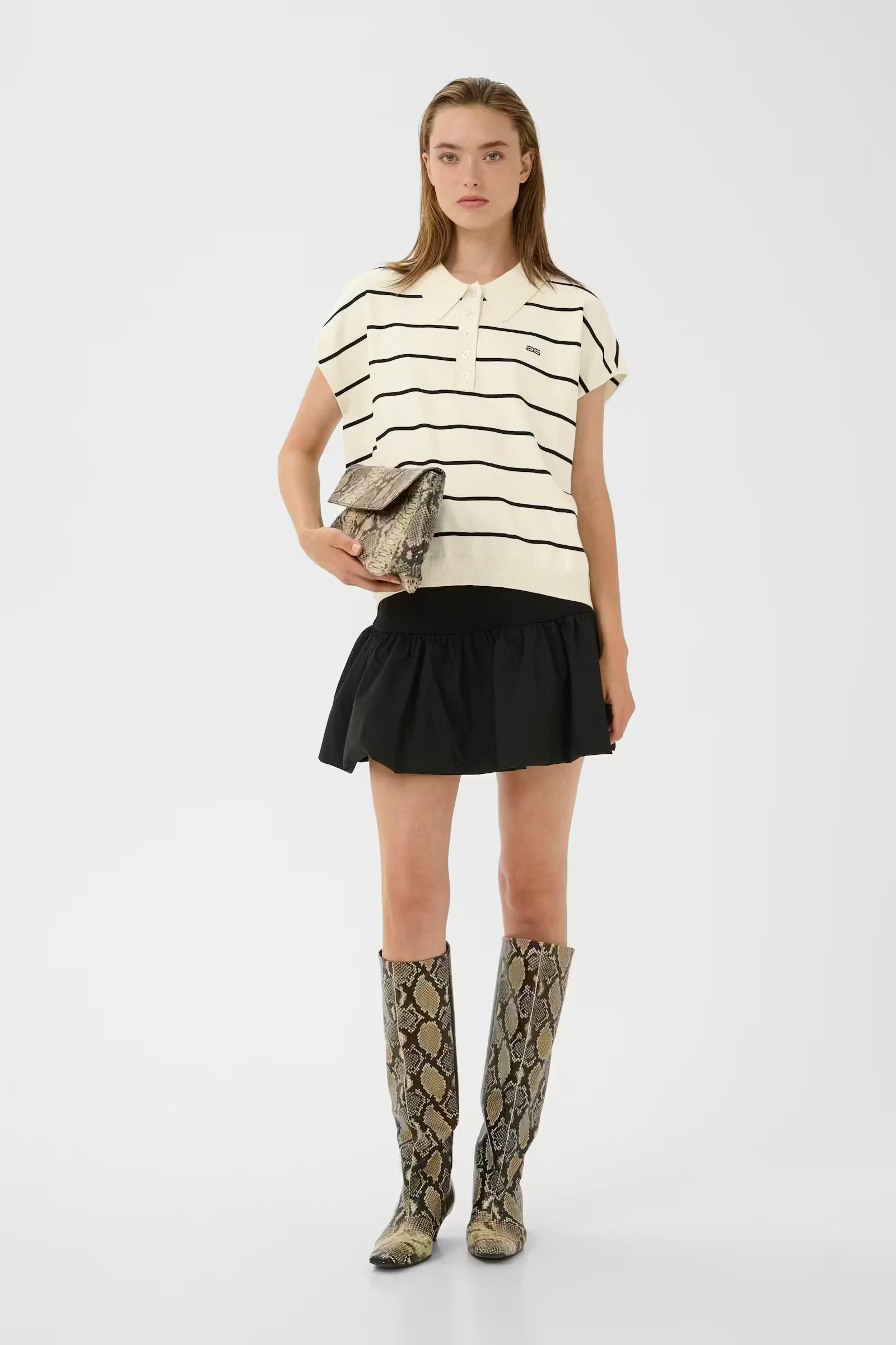 GZSaia SS Polo Pullover - Egret/Black Stripe