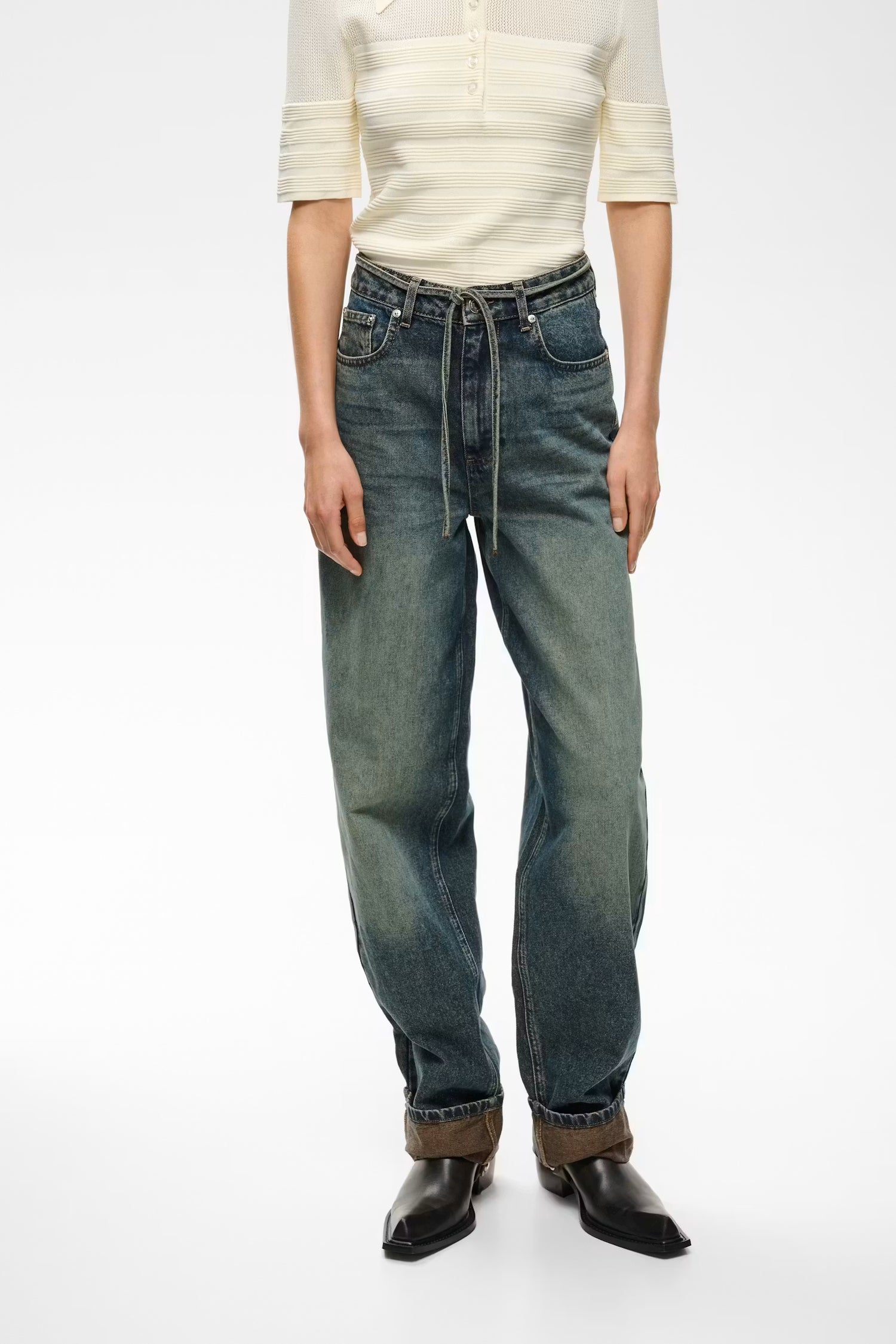 GZsusara HW Barrel Jeans - Blue/Green Wash