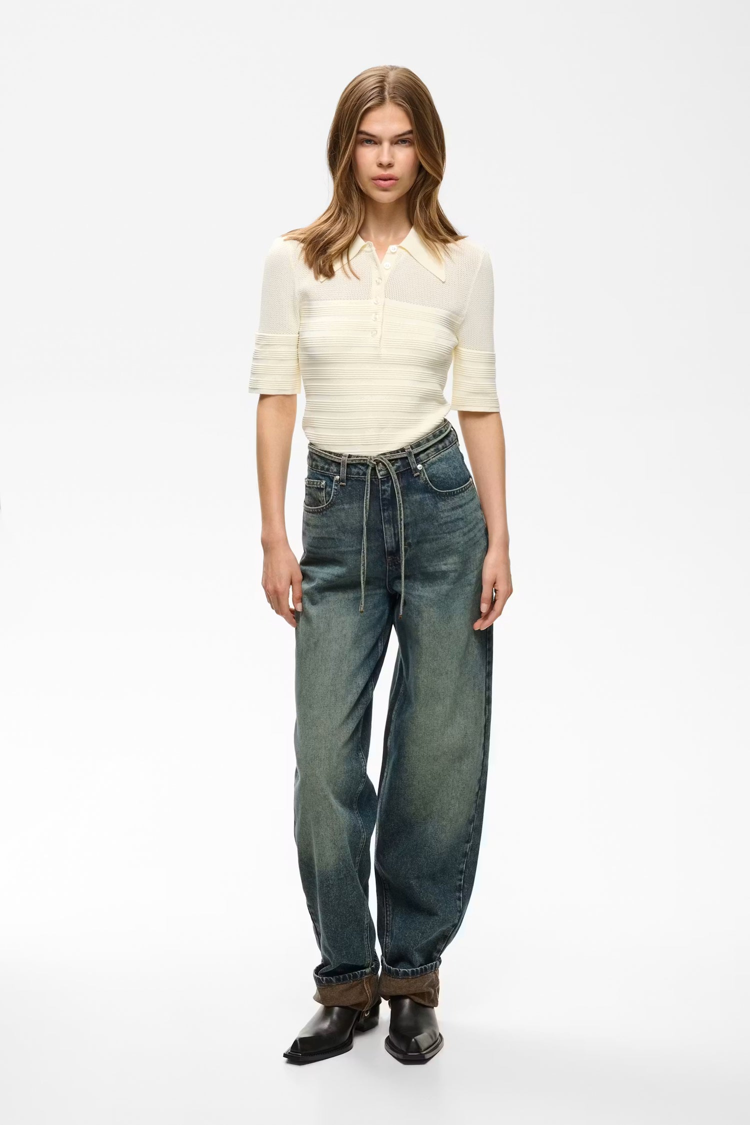 GZsusara HW Barrel Jeans - Blue/Green Wash