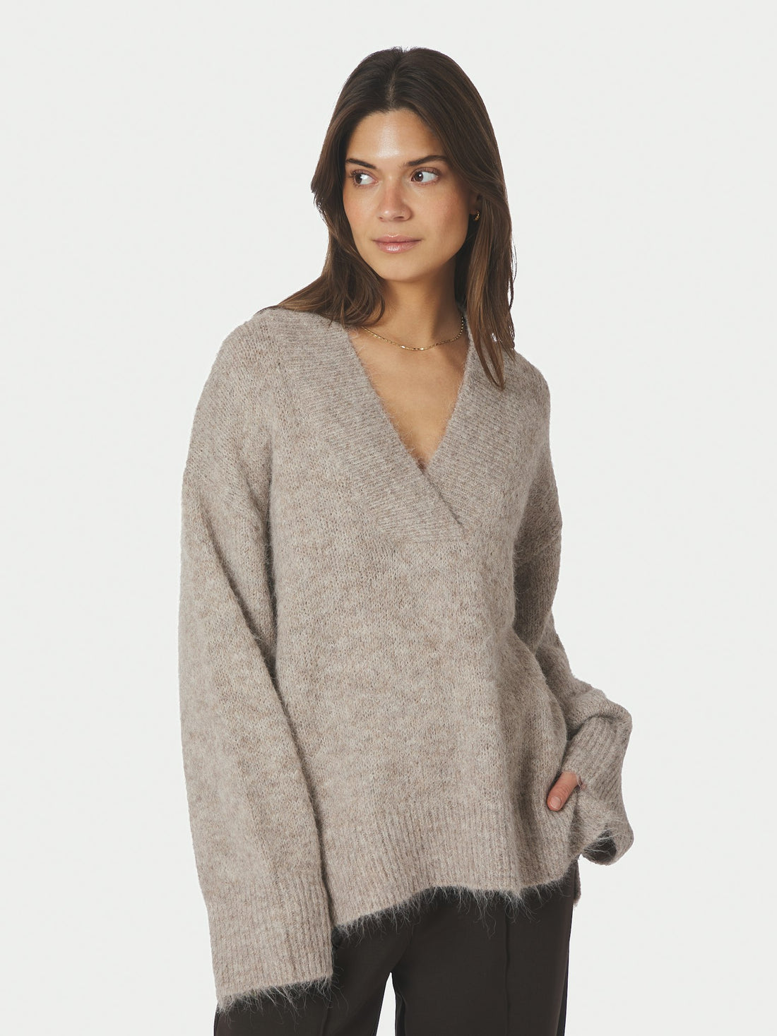 Melli Fluffy Knit Blouse - Beige Melange