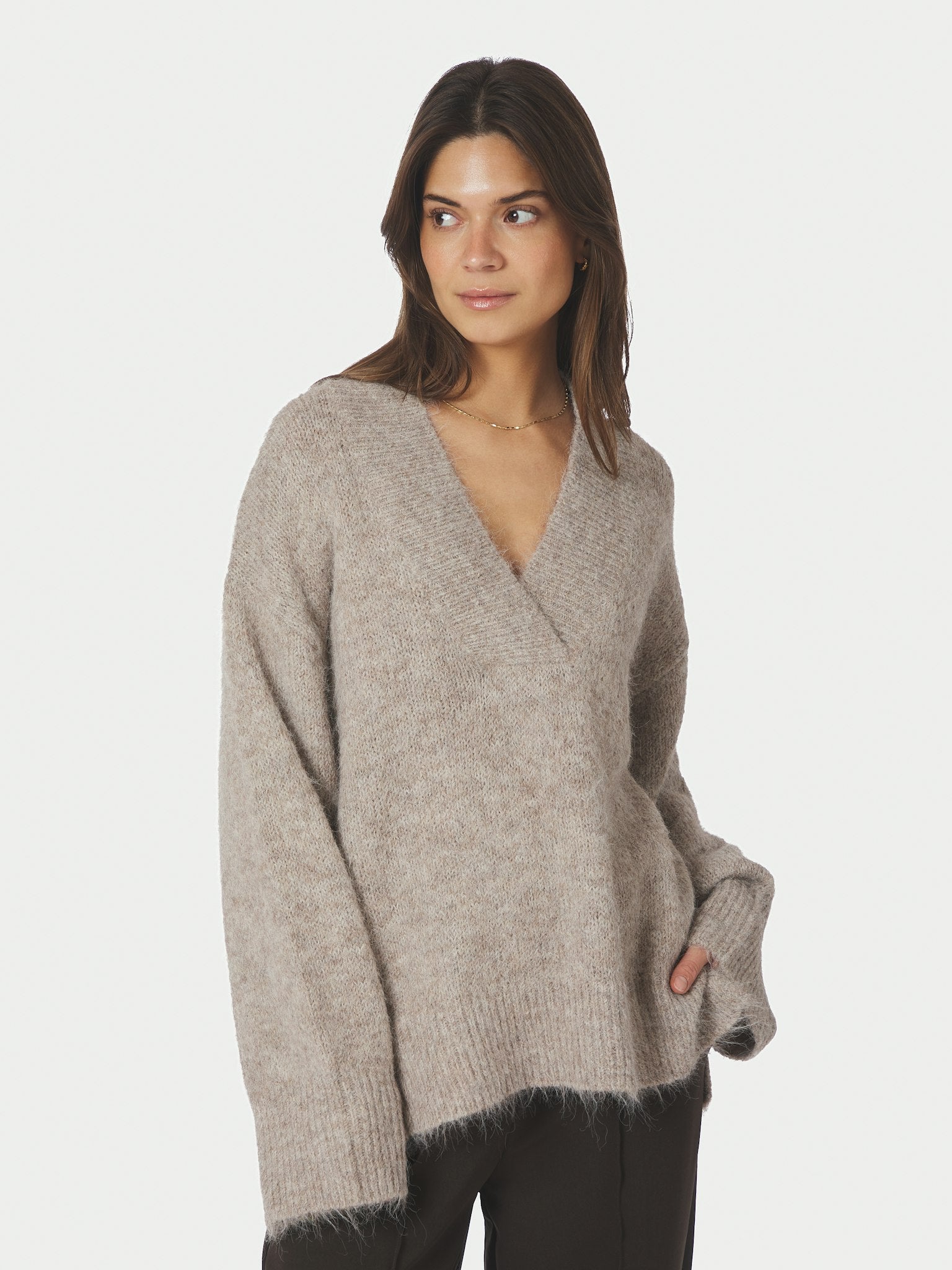 Melli Fluffy Knit Blouse - Beige Melange