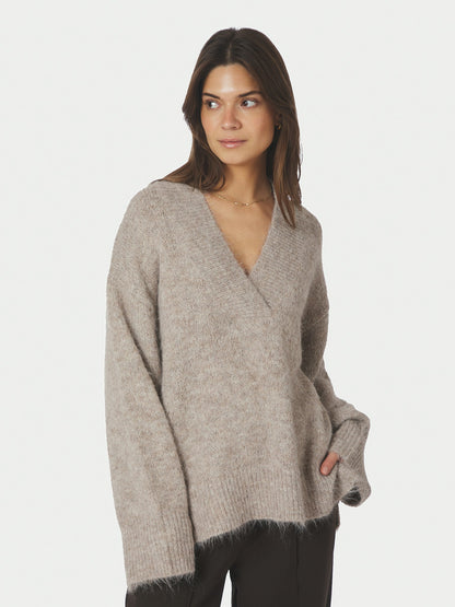 Melli Fluffy Knit Blouse - Beige Melange
