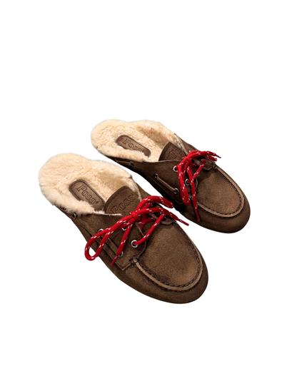 Boat Loafer Mule Fur Lining - Dark Brown