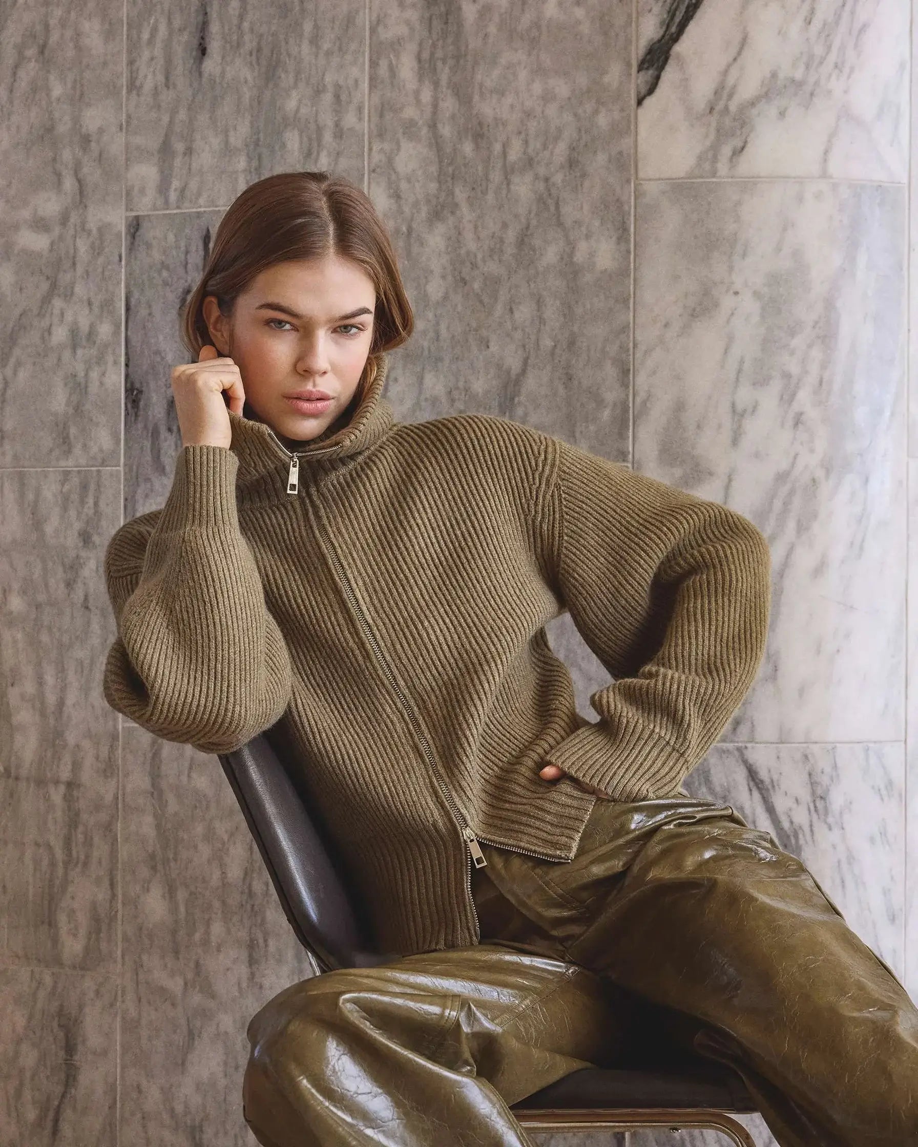 RowCC Zip-Strickweste – Army