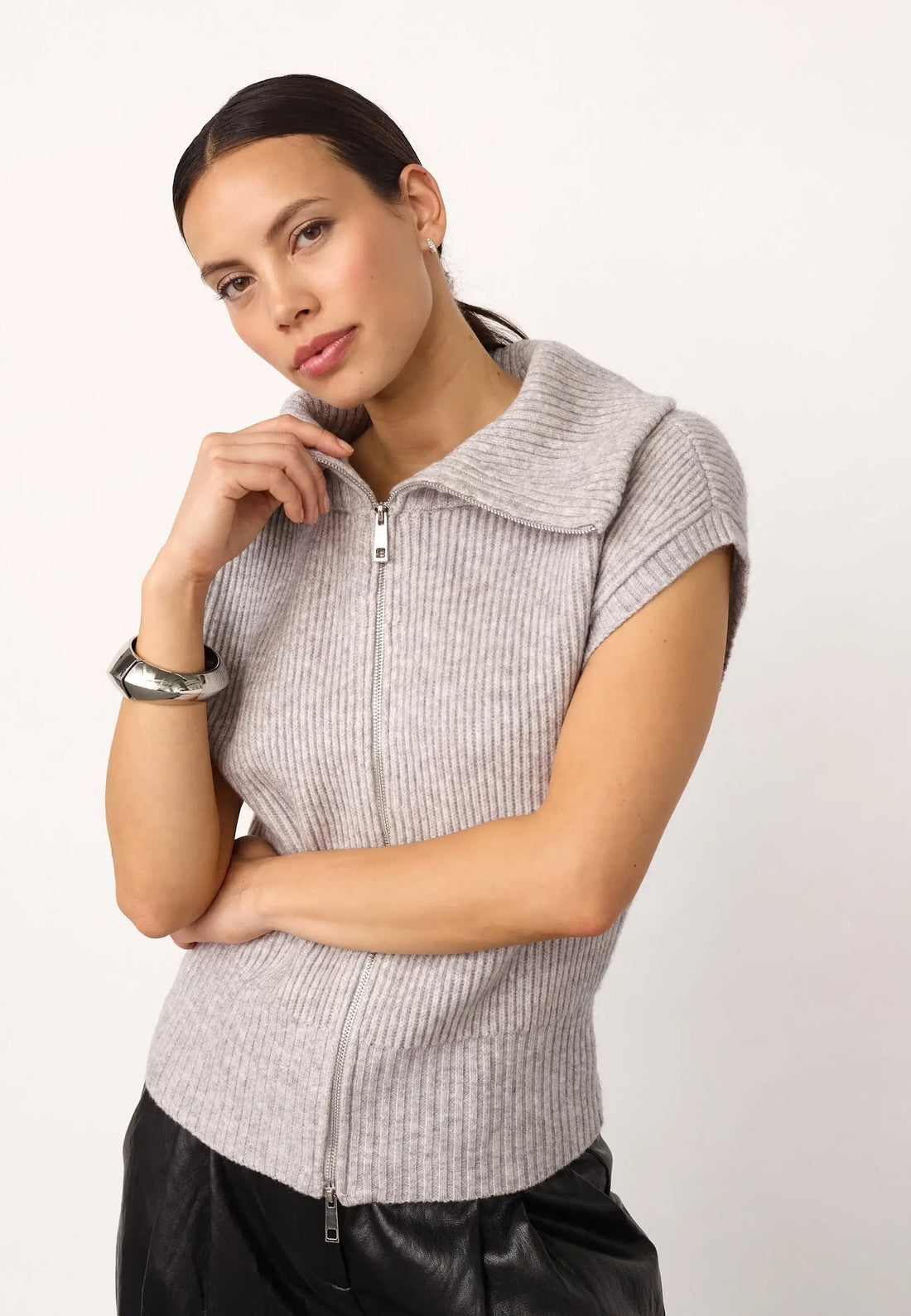RowCC Zip Knit Vest - Grey Melange