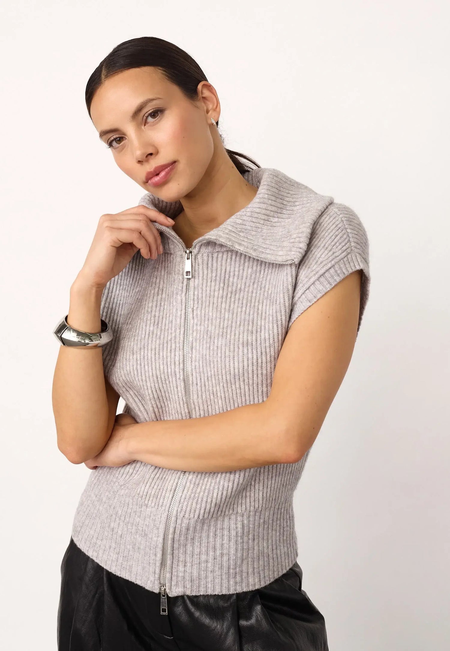 RowCC Zip Knit Vest - Grey Melange