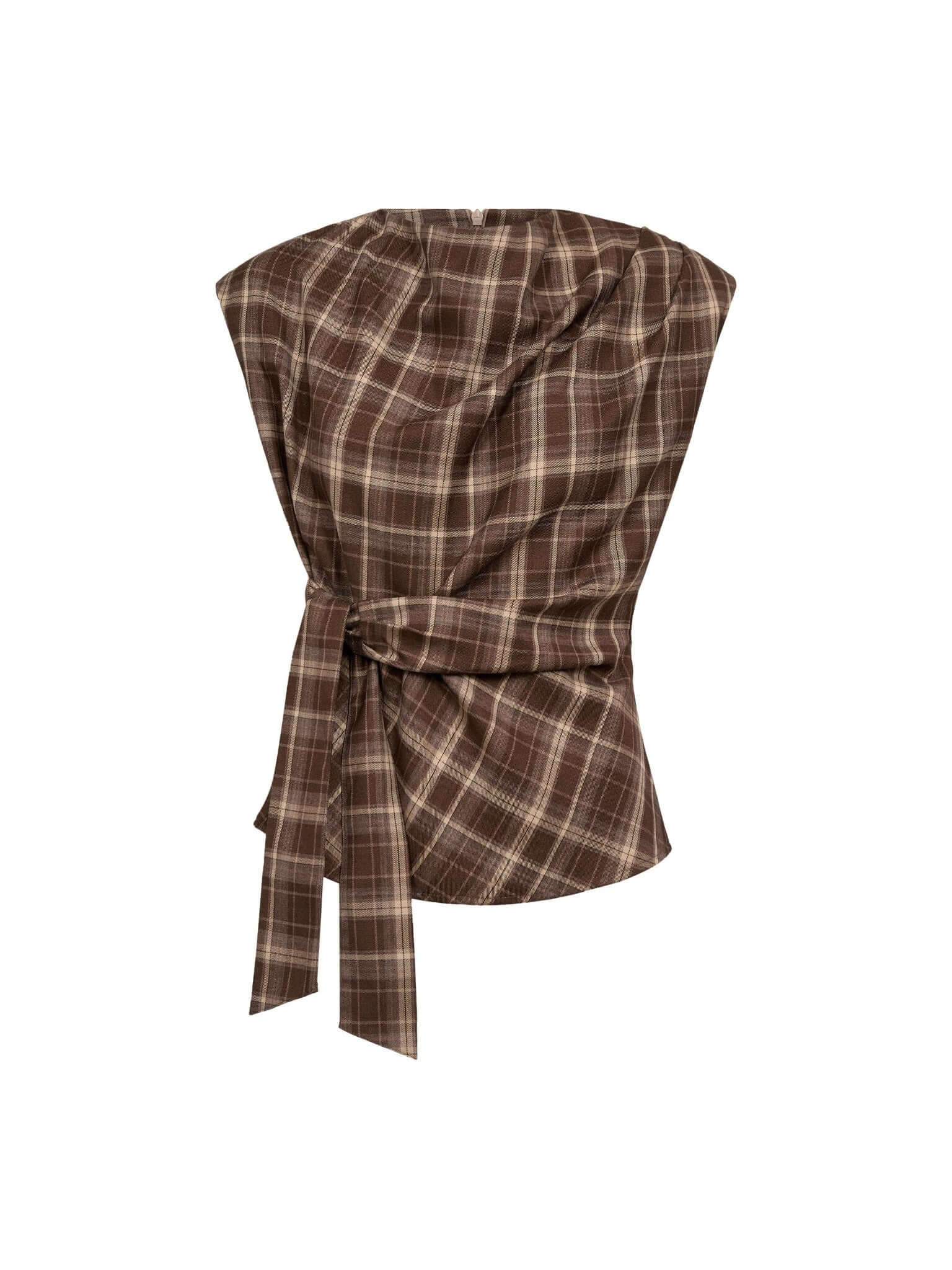 DagnyCC Check Pleat Top - Brown