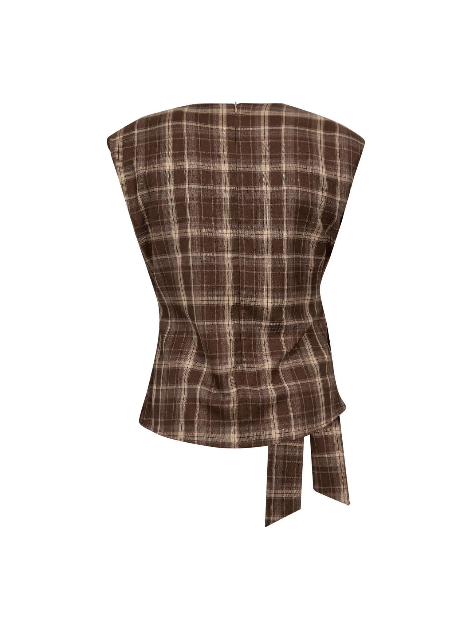 DagnyCC Check Pleat Top - Brown