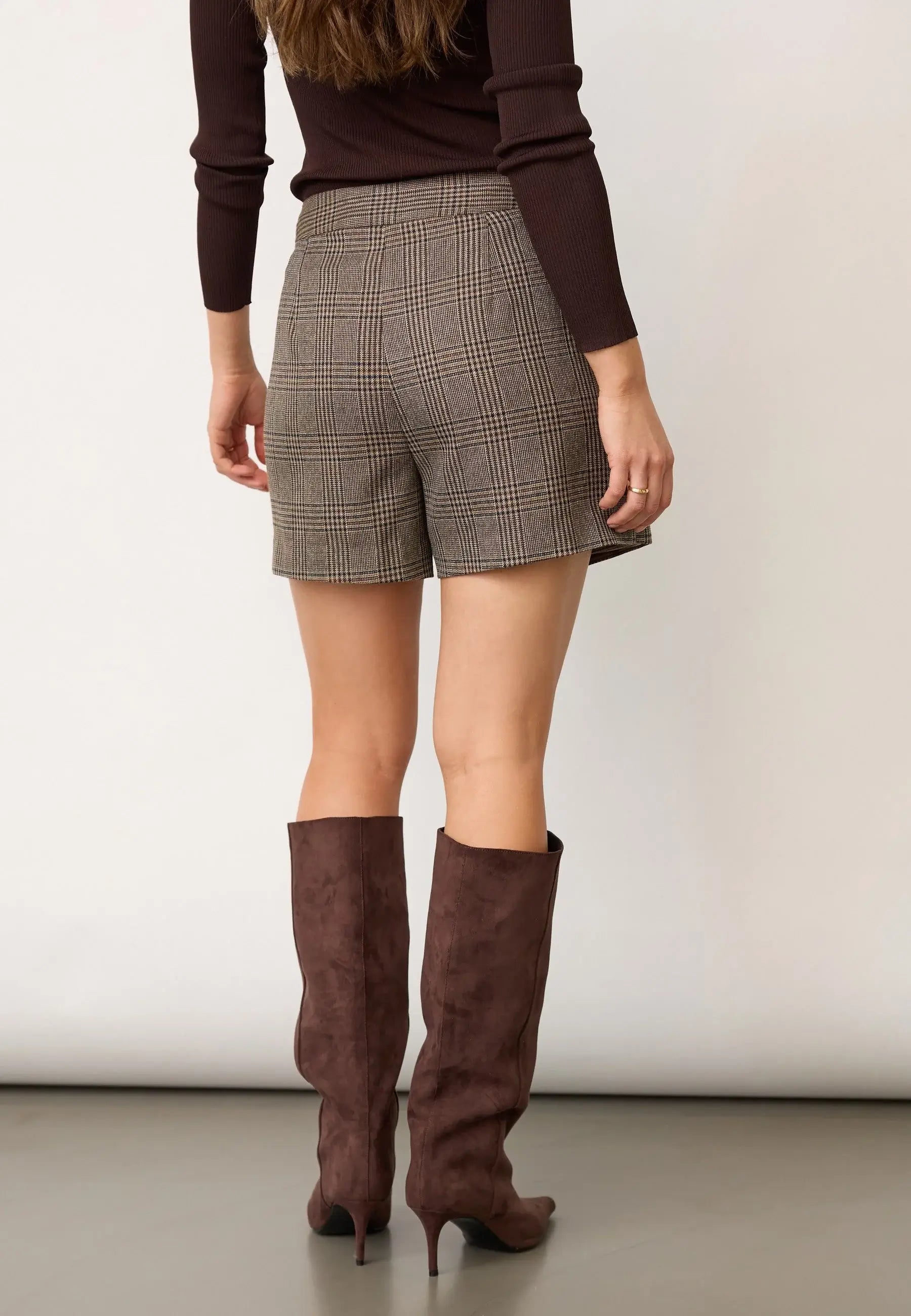 VeyaCC Check Wrap Skirt - Brown