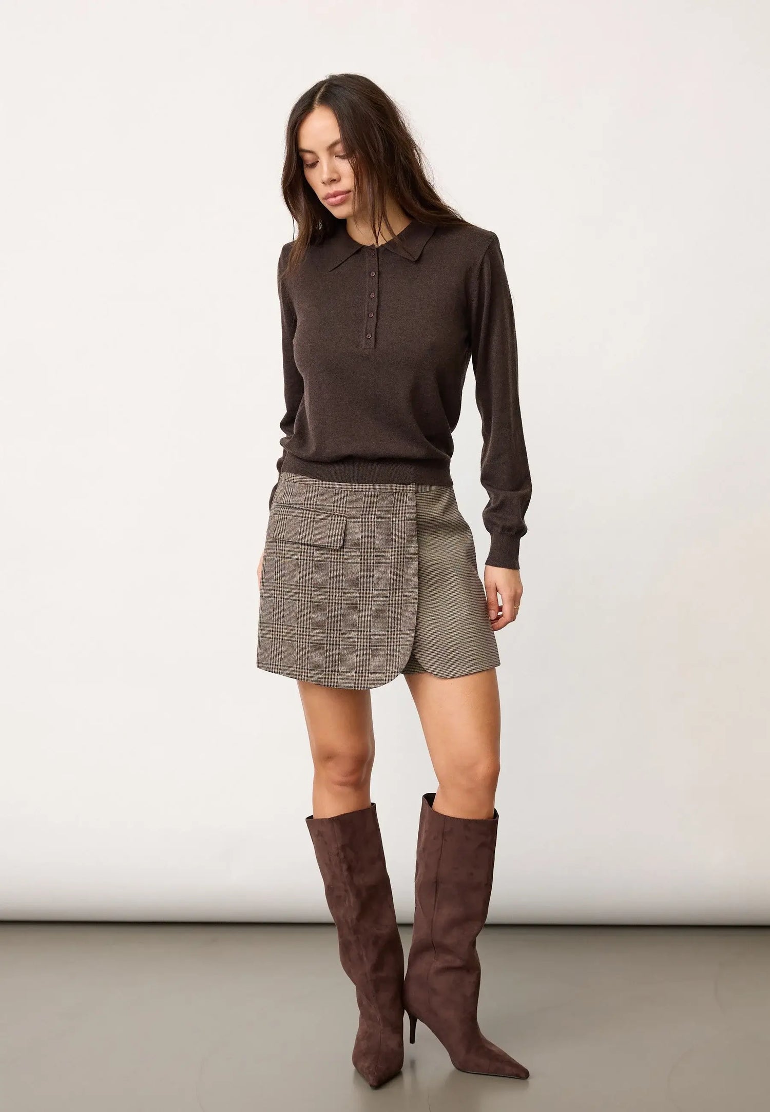 CoryCC Padded Polo Knit - Dark brown