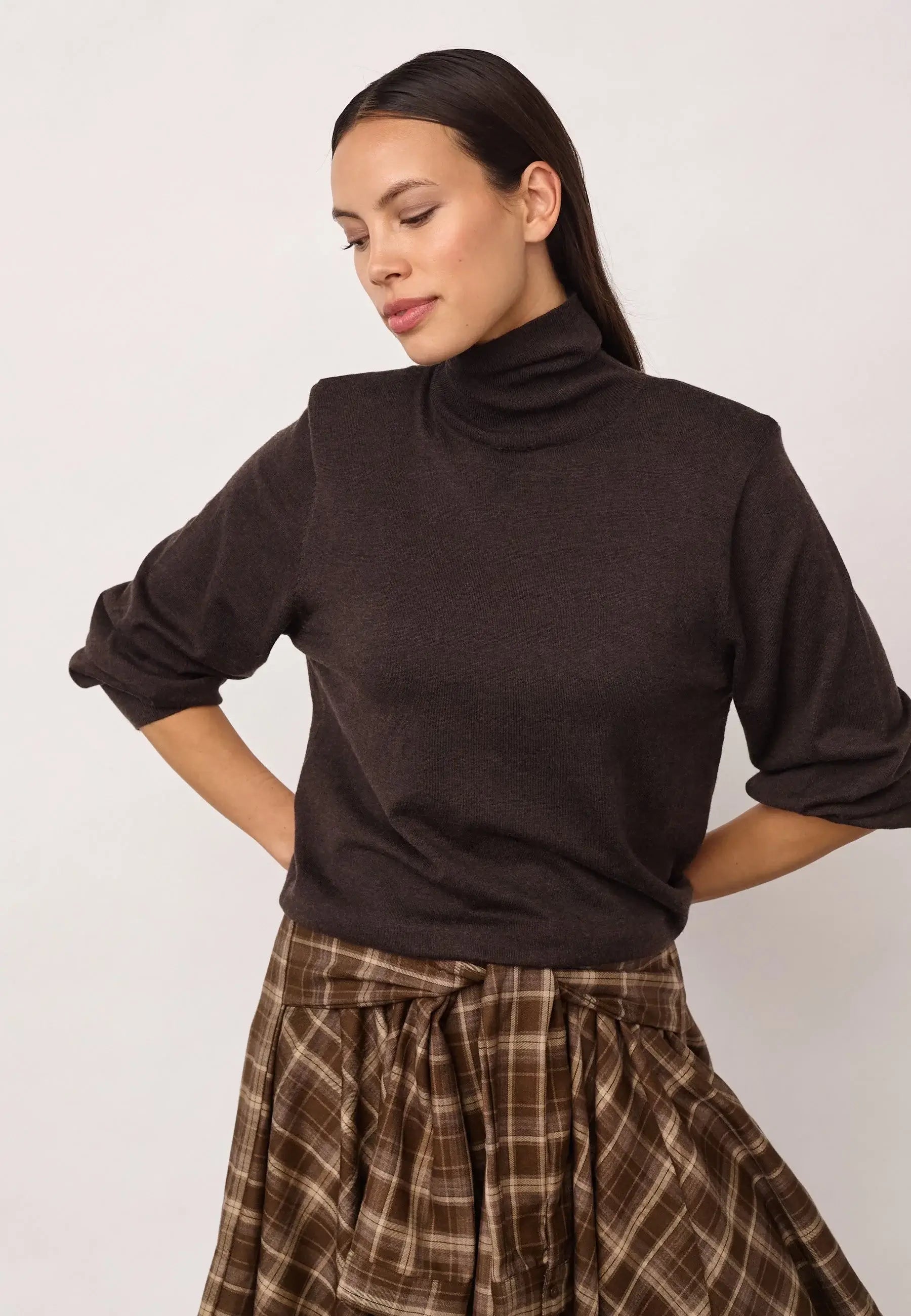 CoryCC Padded Roll-Neck Knit - Dark Brown