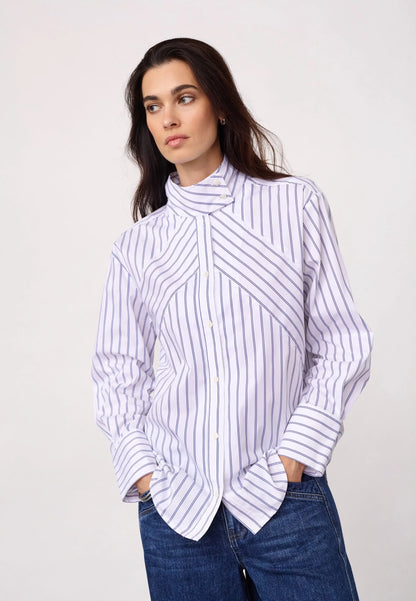 SomoCC Stripe Funnel Neck Shirt - White