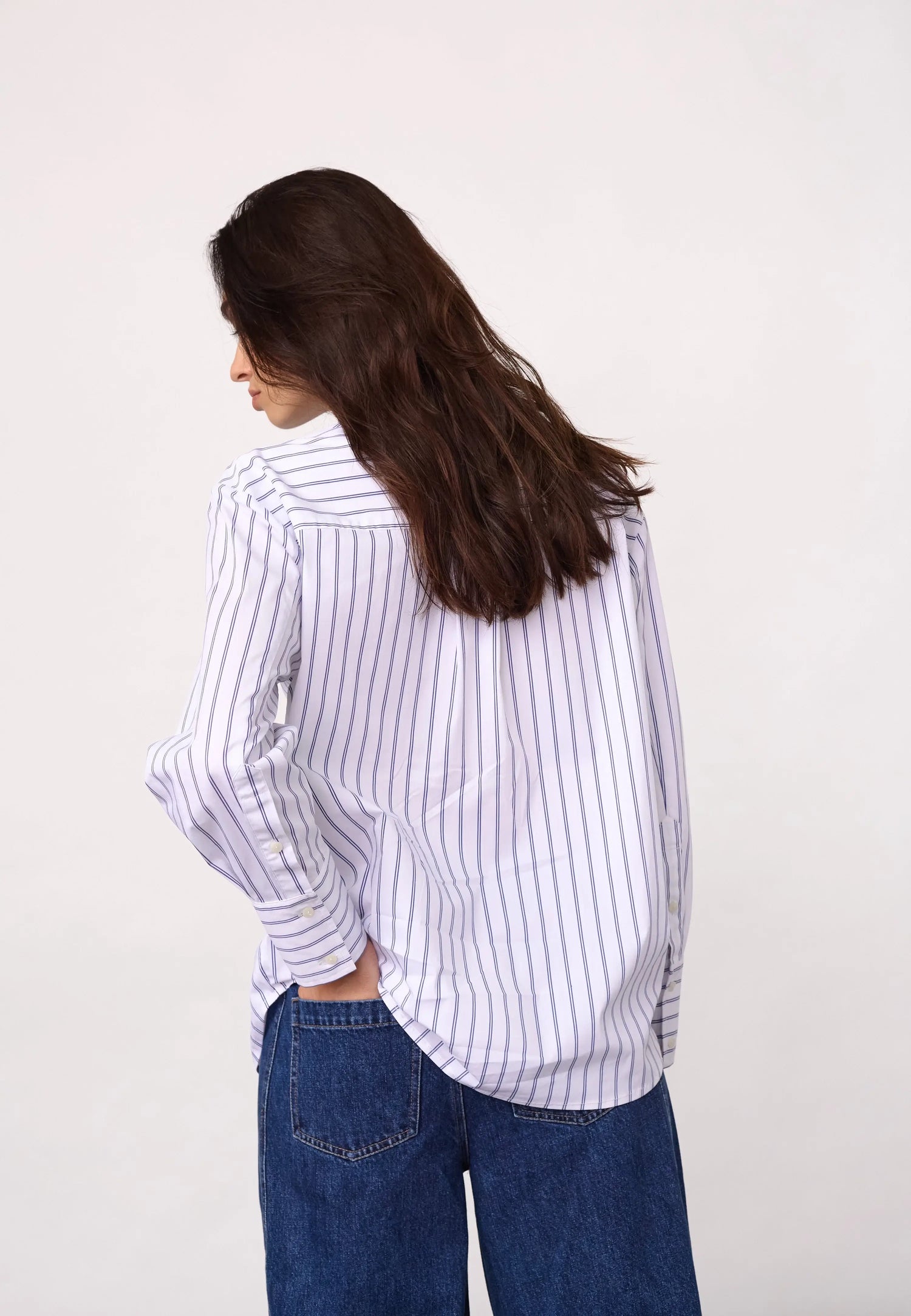 SomoCC Stripe Funnel Neck Shirt - White